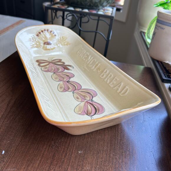 Vtg French Bread Tray Hand Painted Los Angeles Potteries Pottery Calif USA Wheat - Picture 2 of 14